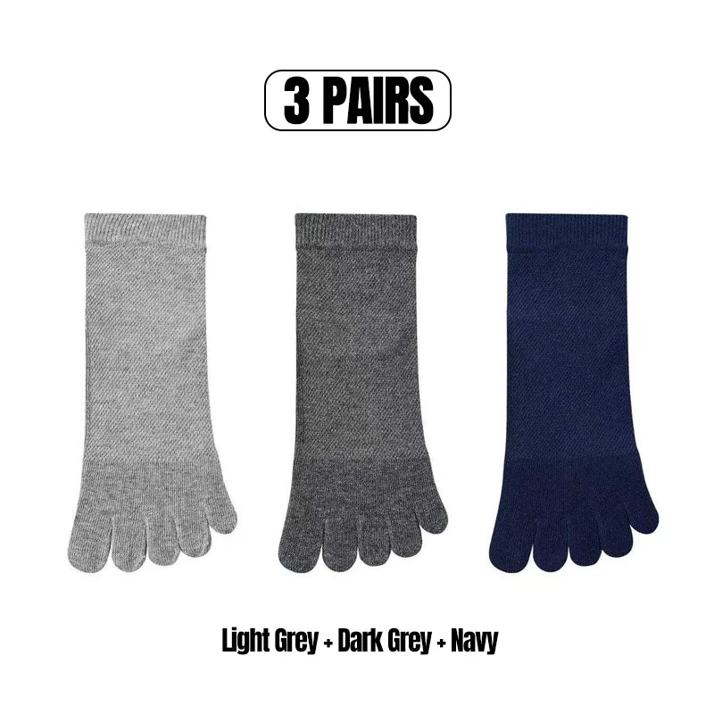 3/5 Pairs Men's Toe Socks Mid-Calf 100% Cotton Mesh Breathable Anti-bacterial Anti-odor Split Toe Socks for Daily & Sports