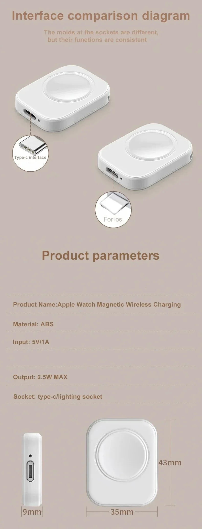 VIKEFON Fast Magnetic Watch Wireless Charger for Apple Watch Series IWatch 9 8 7 6 5 Dock Adapter Type C 8PIN Portable Charging