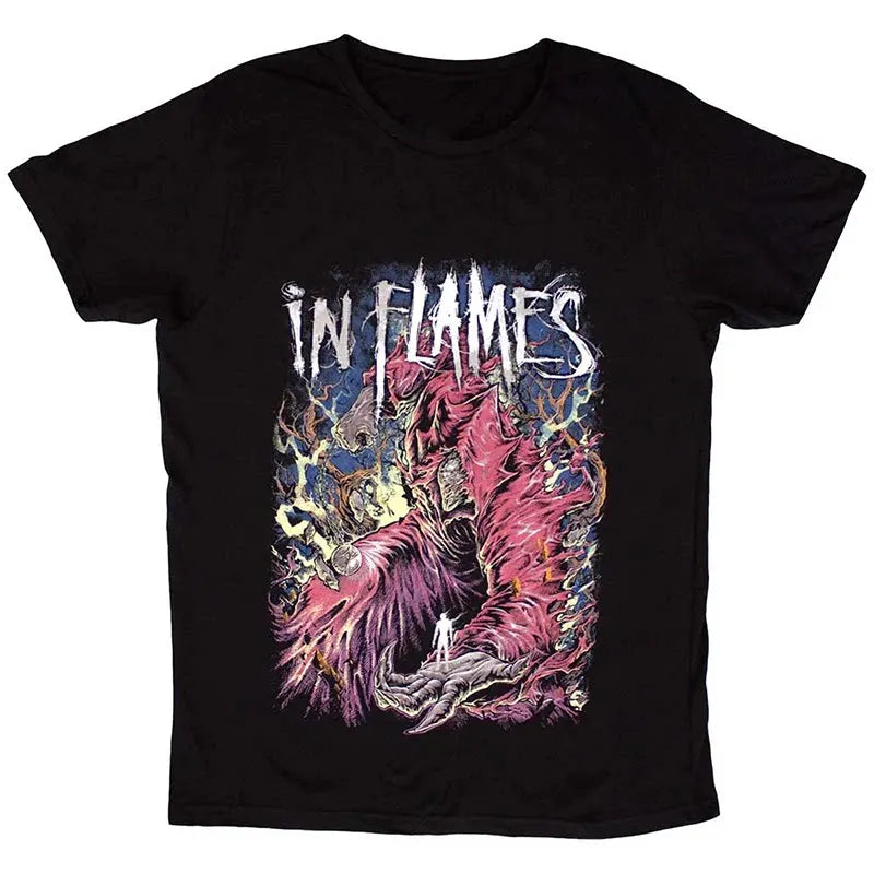 Y2k in Flames Band's Swedish Metal Rock Men's Short-sleeved Pure Cotton Printed T-shirt From An American/European Trendy Brand