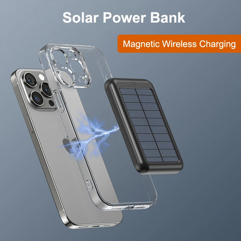 Solar Power Bank 10000mAh Magnetic Wireless Charger Magsafe Powerbank for iPhone 16 15 14 13 12 Mini Portable Induction Charger