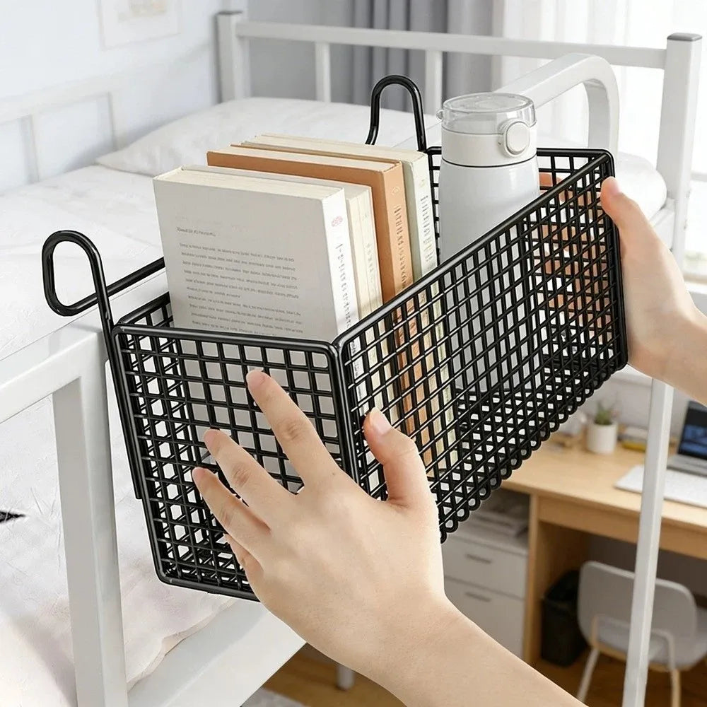 Home Storage Hollow Hanging Storage Rack Iron Holder Bedside Hanging Basket No Drill Large Capacity Space-Saving Shelf Bathroom