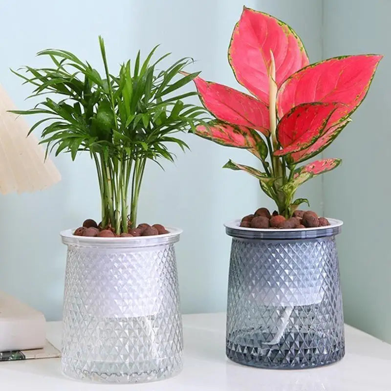 1 Pcs Transparent Self Watering Flower Pot Plastic Plantpot Dual-layer Automatic Lazy Potted Hydroponic Flowerpot for Home Decor