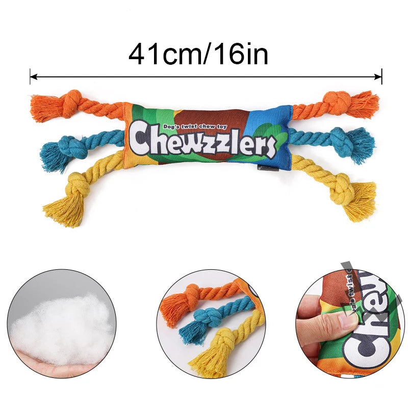 Pet Dog Rainbow Twist Candy Toy Dog Molar Teeth Resistant Bite Making Sound Pet Supplies candy for small, medium and large dogs
