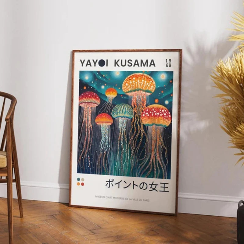 Yayoi Kusama Canvas Poster Jellyfish Art,Inspiaration Kusama,Abstract Wall Art,Japanese Print,Psychedelic Dots,Colorful Decor,