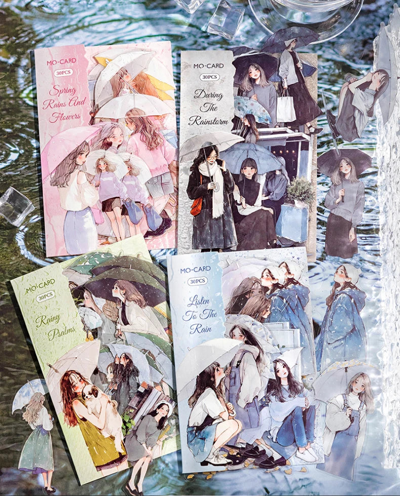 30 Sheets/bag PET Rain Theme Hand Account DIY Sticker Notebook Background Stickers Diary Greeting Card DIY Decorative Stickers