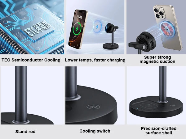 3-in-1 Magnetic Wireless Charger Stand with TEC Semiconductor Cooling, 15W for iPhone 17 16 15 14 13 12, iWatch & for AirPods
