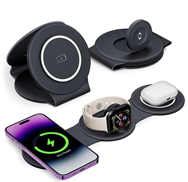 3 In 1 Magnetic Wireless Charger 30W Fast Charging Station Pad Foldable Phone Chargers Stand for iPhone 16-12 IWatch 8 7