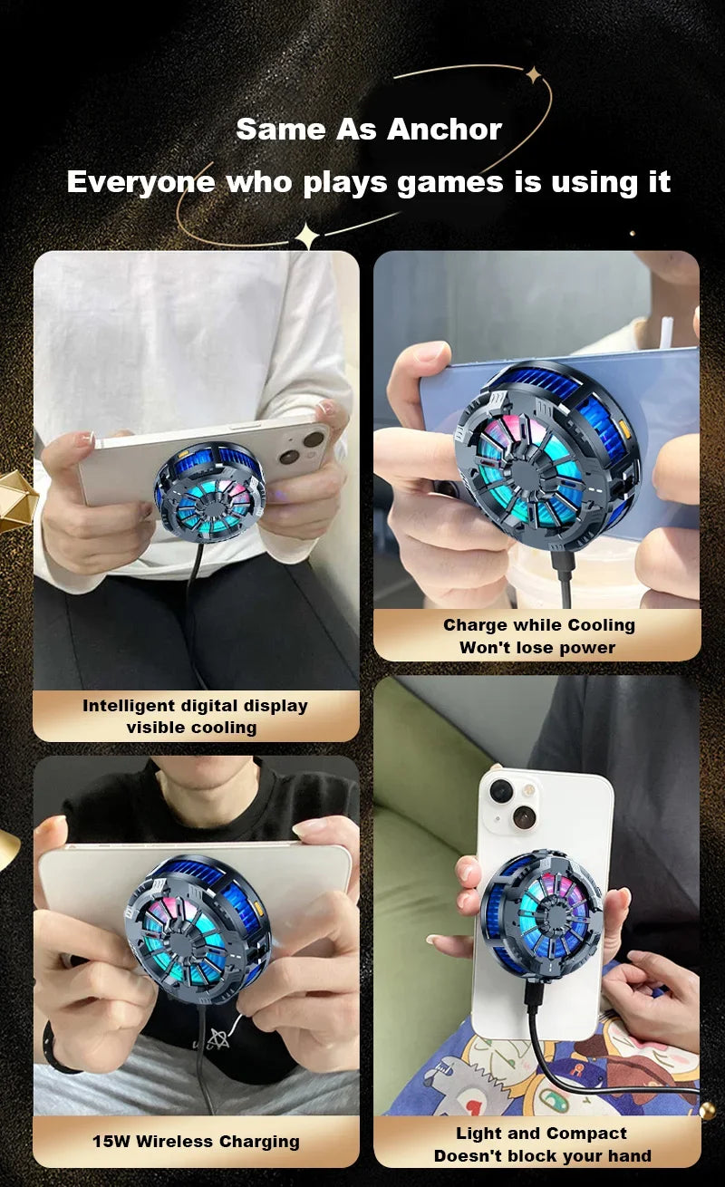 Coooler Fan Magnetic Wireless Charger Phone Back Clip Radiator RGB Light For Magsafe iPhone 16 15 14 13 12 Pro Max Fast Charging