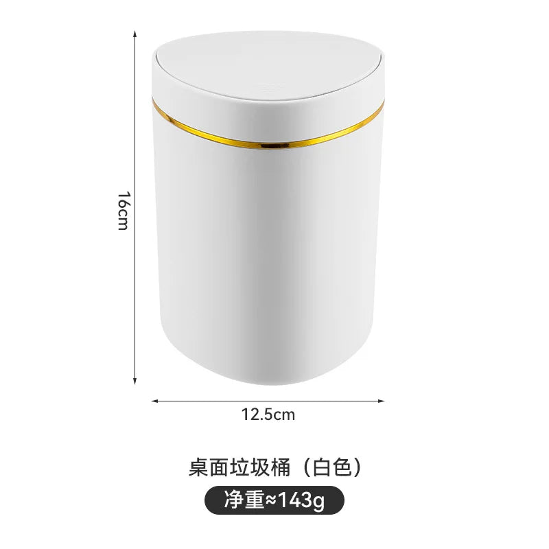 Small Trash Can with Lid Plastic Press Type Step On Wastebasket for Office Dorm Bedroom Bathroom Kitchen Car Desktop
