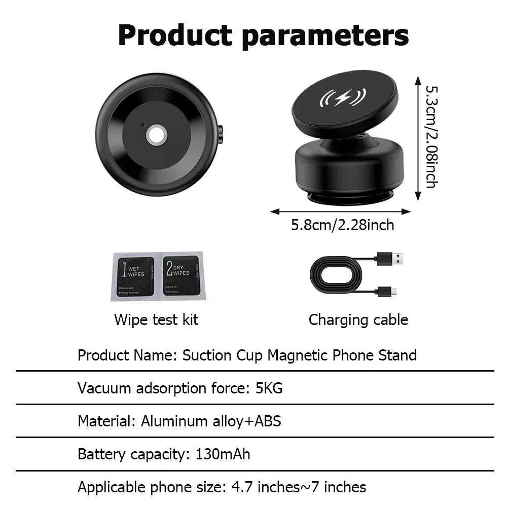 Car Center Console Wireless Charger Magnetic Vacuum Suction Cup Phone Holder for Magsafe iPhone 16 15 14 13 Fast Charging Stand