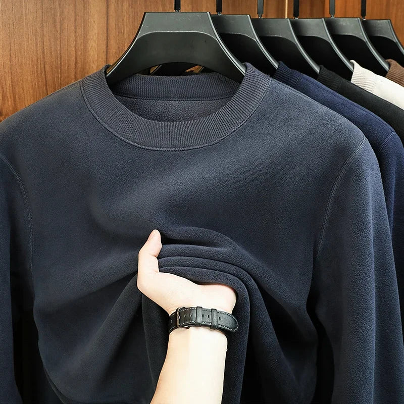 Autumn and Winter Men's Velvet Hoodie Long Sleeve Round