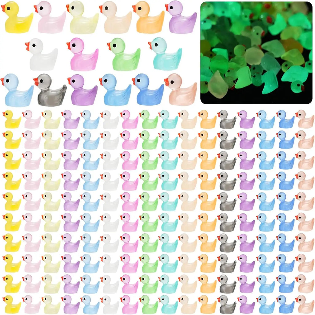 200/100/50Pcs Luminous Mini Ducks Moss Microlandscape Miniature Duck Figurines Fairy Garden Access Home Decor Glow in The Dark
