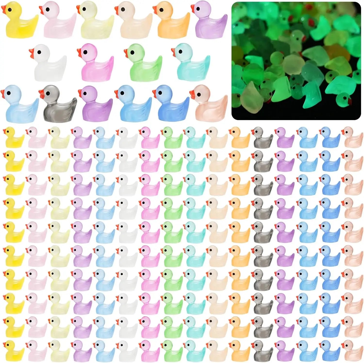 200/100/50Pcs Luminous Mini Ducks Moss Microlandscape Miniature Duck Figurines Fairy Garden Access Home Decor Glow in The Dark