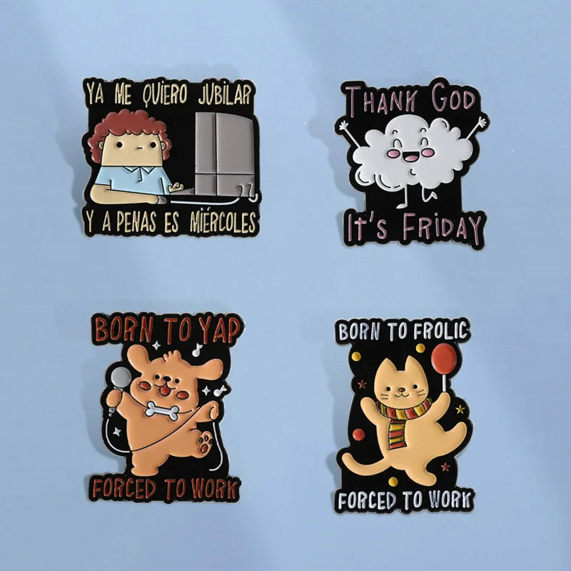 Creative Opossum Raccoon Cat Duck Pet Dog Enamel Pins Creative It's Fine I'm Fine Brooch Cute Penguin Turtle Sheep Pins Jewelry