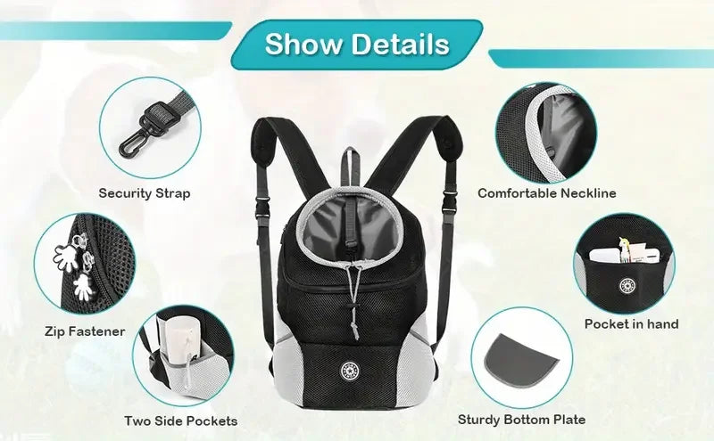 New Dog Pet Backpack Comfortable Carrier Travel Hiking Bag Front Pack Breathable Adjustable Straps for Small Medium Dogs Cats