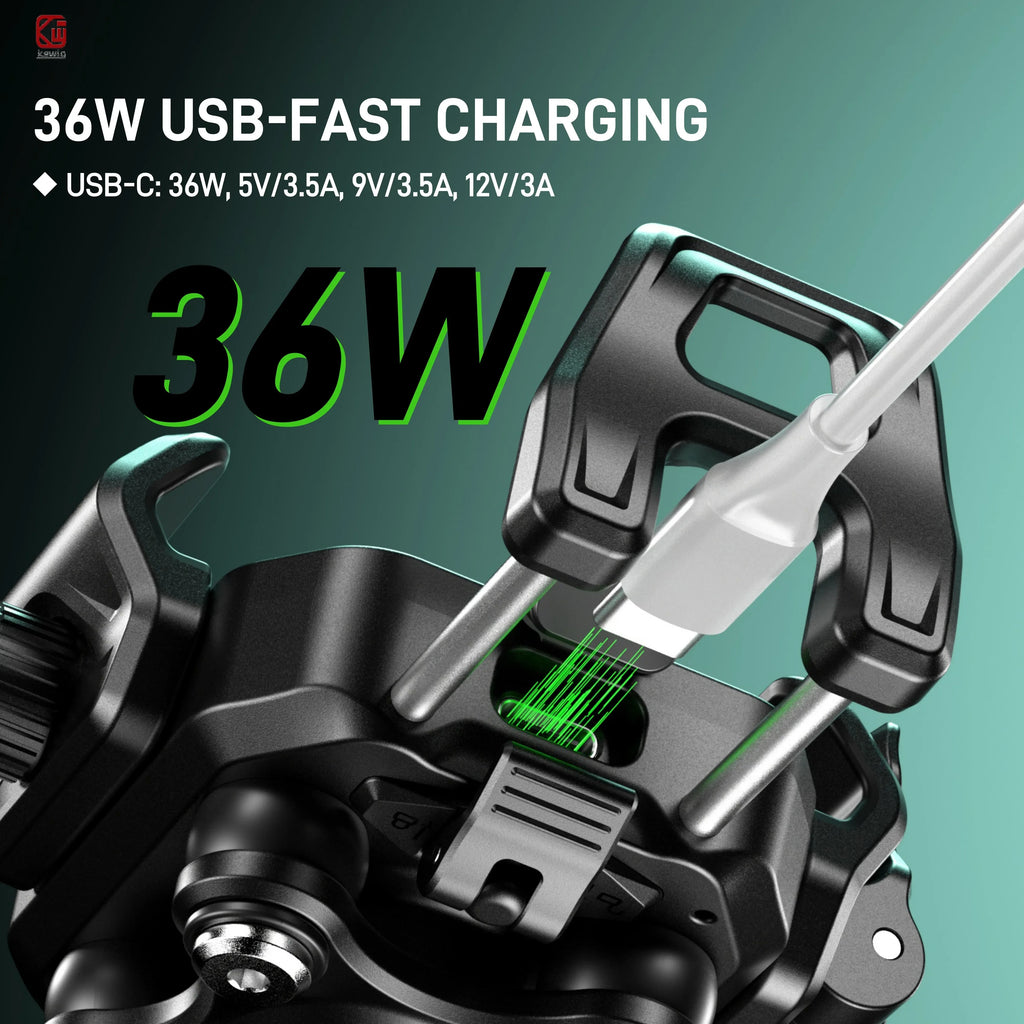 Motorcycle Phone Holder Mount 15W Wireless Charger and 36W USB C Fast Charging Port, Motorcycle Bicycle Phone Holder