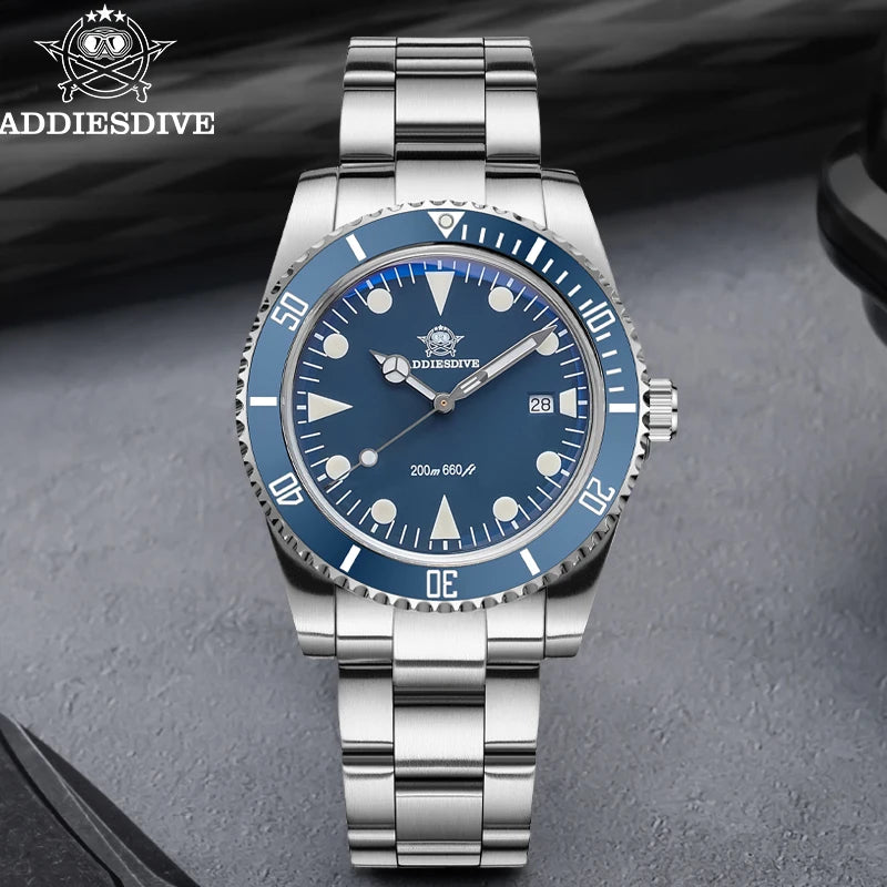 ADDIESDIVE Men's Diving Watch Stainless Steel Ceramic Bezel Quartz