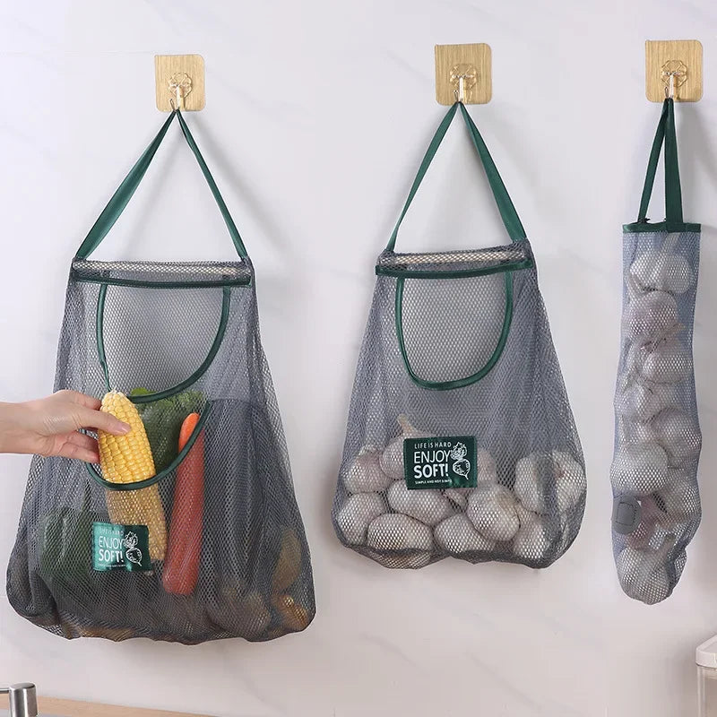 1PC Portable Hanging Mesh Storage Bag Multi-purpose Breathable Kitchen Fruit and Vegetable Hanging Bags
