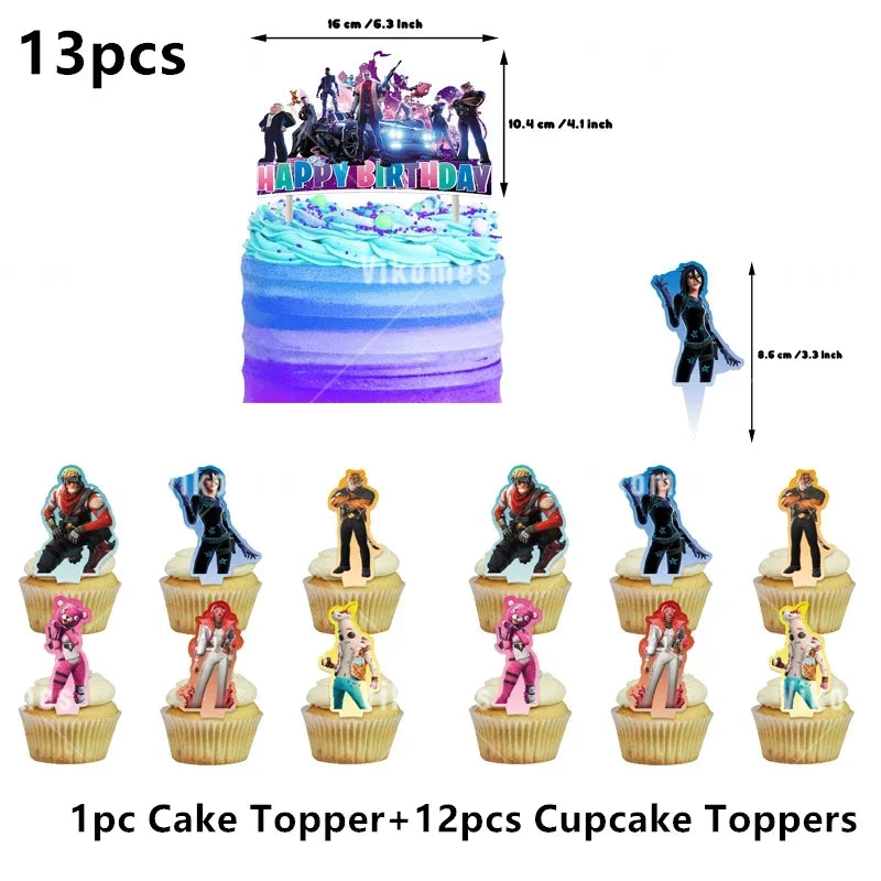 Fortnite Balloons Shooting Game Ballons Boy Girl Happy Birthday Banner Party Decoration Alpaca Llama Tableware Cake Topper Toy