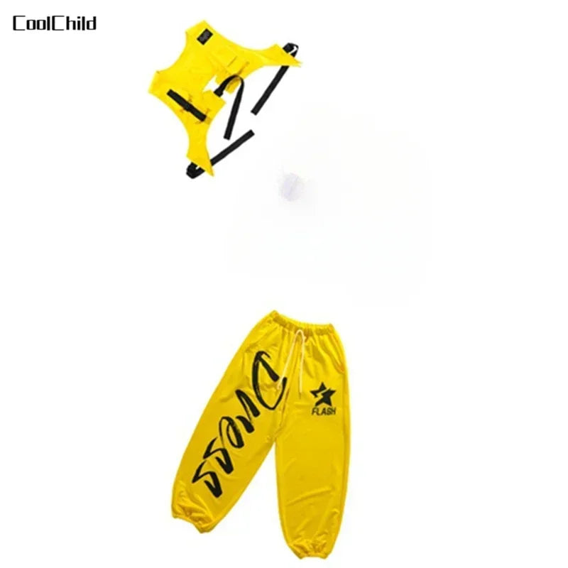 Boys K-pop Sweatshirt Fashion Vest Sweatpants Girls Hip Hop Joggers Pants Costumes Child Streetwear Kids Jazz Dance Clothes Sets