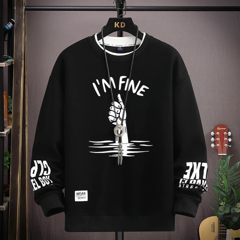 Spring  Autumn Men's Sweatshirt Japan Cartoon Cat Sportswear Long Sleeved O Neck T-shirt  Harajuku High Street Men Clothing 2024
