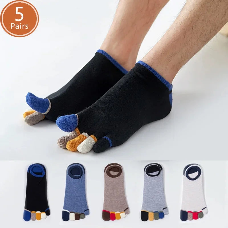 5 Pairs Summer Man Toe No Show Socks Invisible Shallow Mouth Thin Sweat-Absorbing Breathable Cool Five Finger Boat Socks Ankle