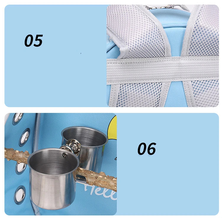 Portable Bird Cage with Prech Feeder and Tray, Acrylic Pet Backpack Bag, Parakeet, Cockatiel, Parrot, Bunny, Travel
