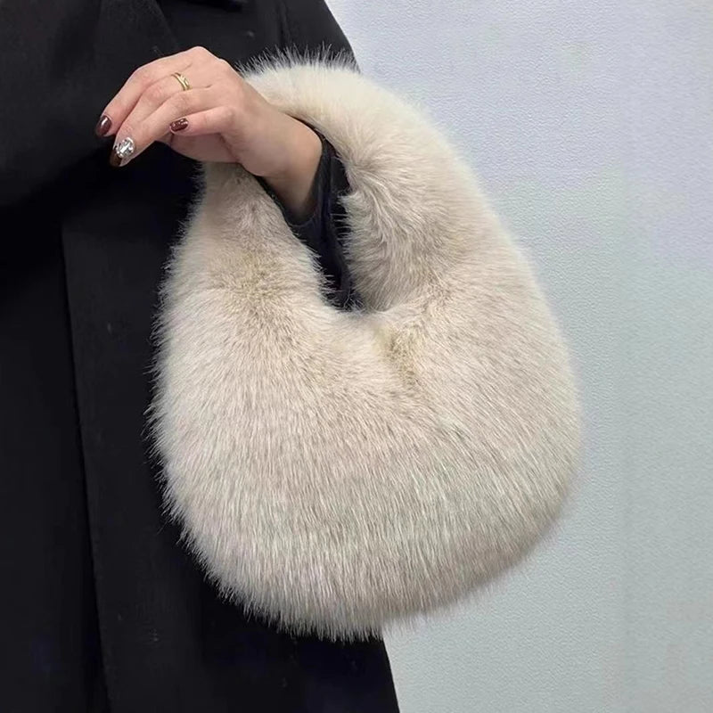 Fashion Soft Plush Half Moon Bags for Women Designer