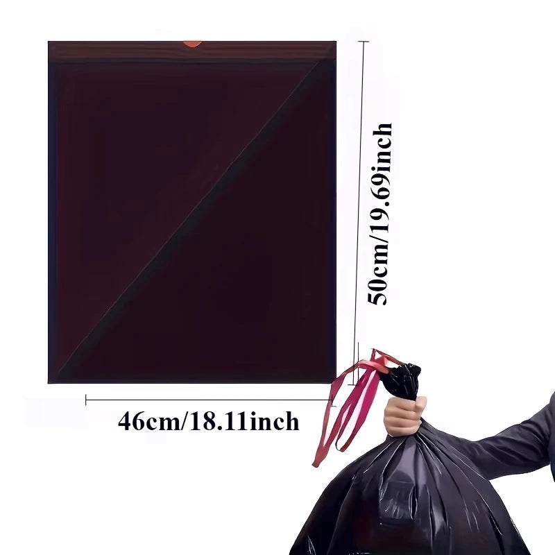 1/5 Rolls Thick Black Leak-Proof Drawstring Trash Bags - Durable Vinyl Easy-Seal for Bathroom/Kitchen/Outdoor/Restaurant/Hotel