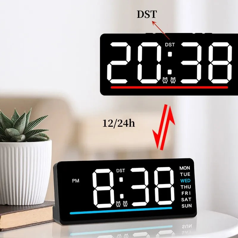USB Powered Digital Alarm Clock TEMP Date Week Dual Alarm 5 Levels Brightness Snooze Table Clock 12/24H Night Mode LED Clock