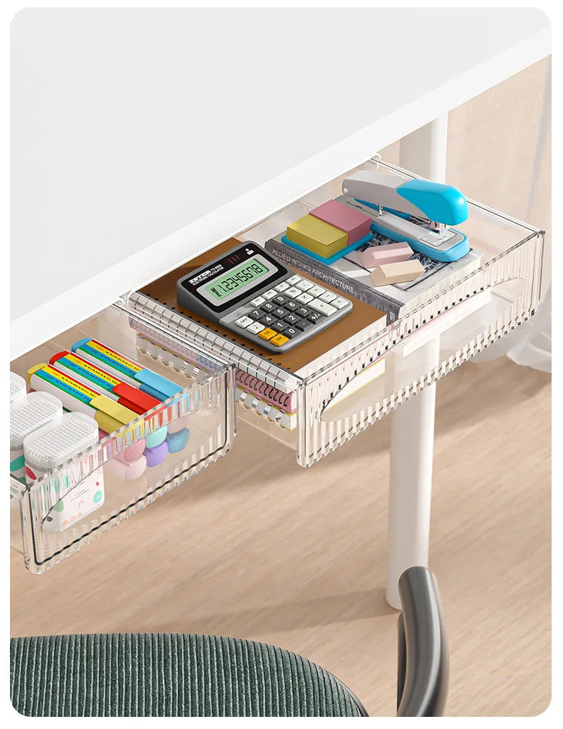Under Table Hidden Drawer Storage Box with SelfAdhesive Mount Large Capacity Office Desk Organizer for Supplies Files Stationery
