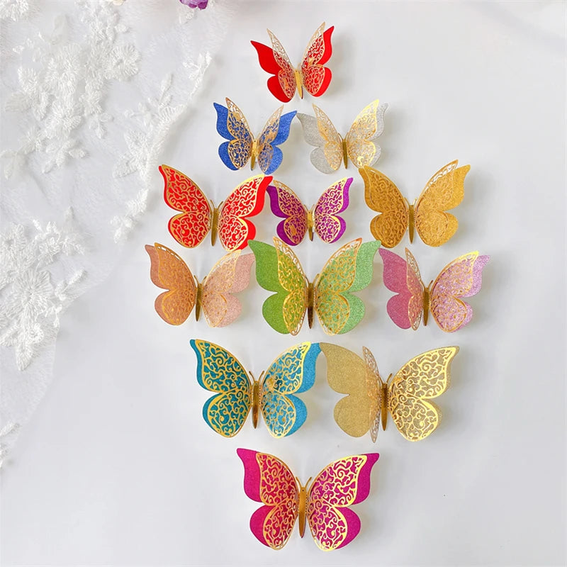 12Pcs 3D Double Layer Butterfly Wall Sticker on The Wall for Home Decor DIY Butterflies Fridge Magnet Stickers Room Decoration