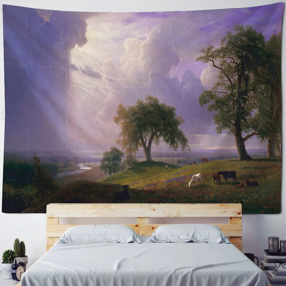 French Monet oil painting tapestry home landscape painting art wall hanging room decoration yoga mat sofa blanket bed sheet