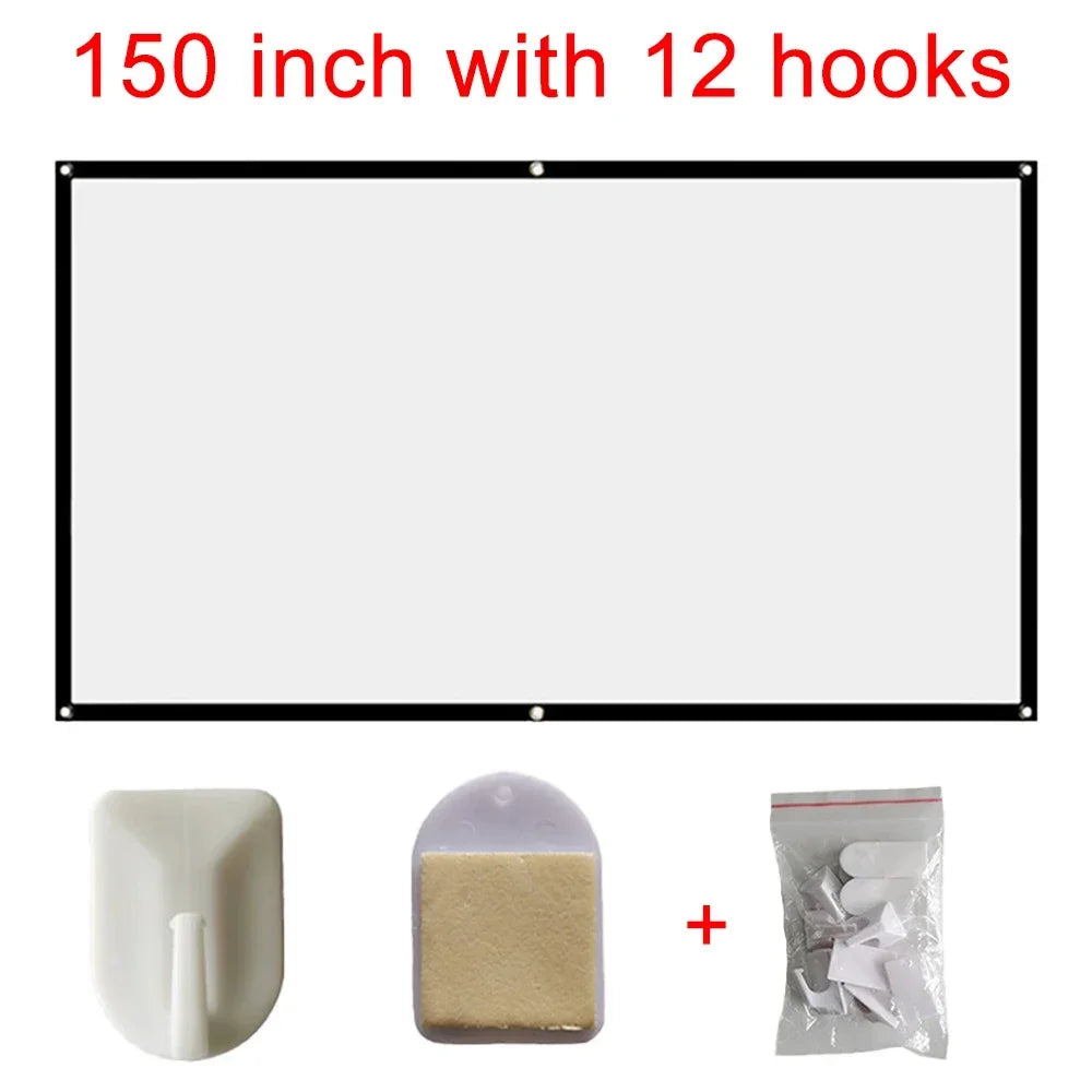 60-150 inch Foldable 16:9 Projector Screen Portable High Density White No Creases Soft Home Movie Theater HD Projection Screen