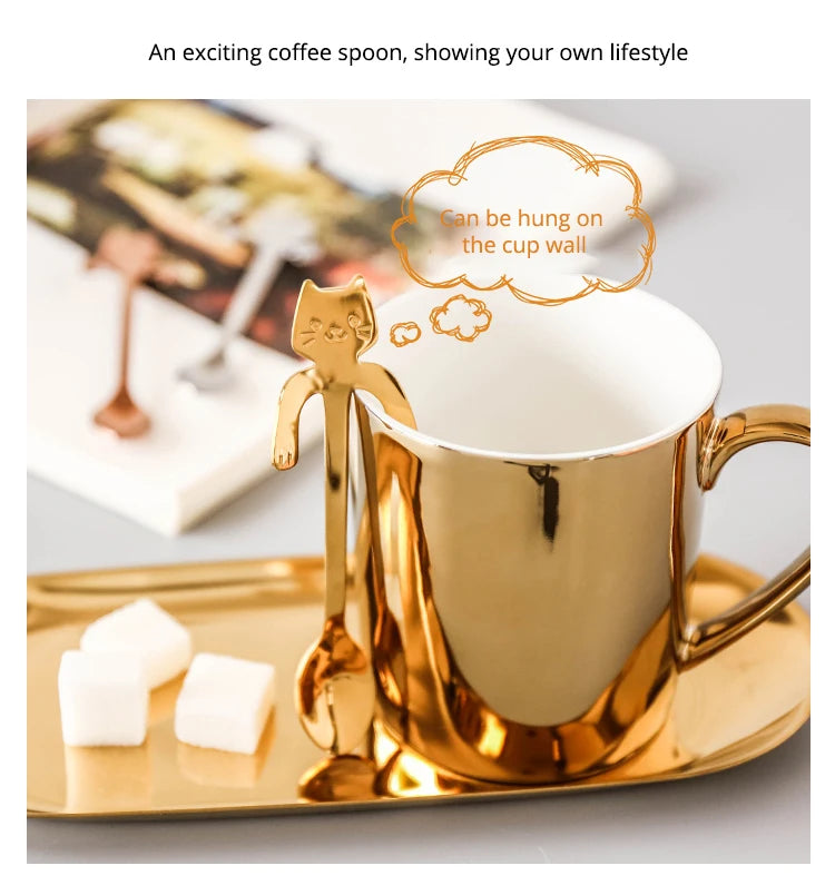 4pcs/set Stainless Steel Mini Cat Kitten Design Stainless Steel Coffee/Tea/Dessert/Drink/Mixing/Milkshake Spoon Flatware Gadgets