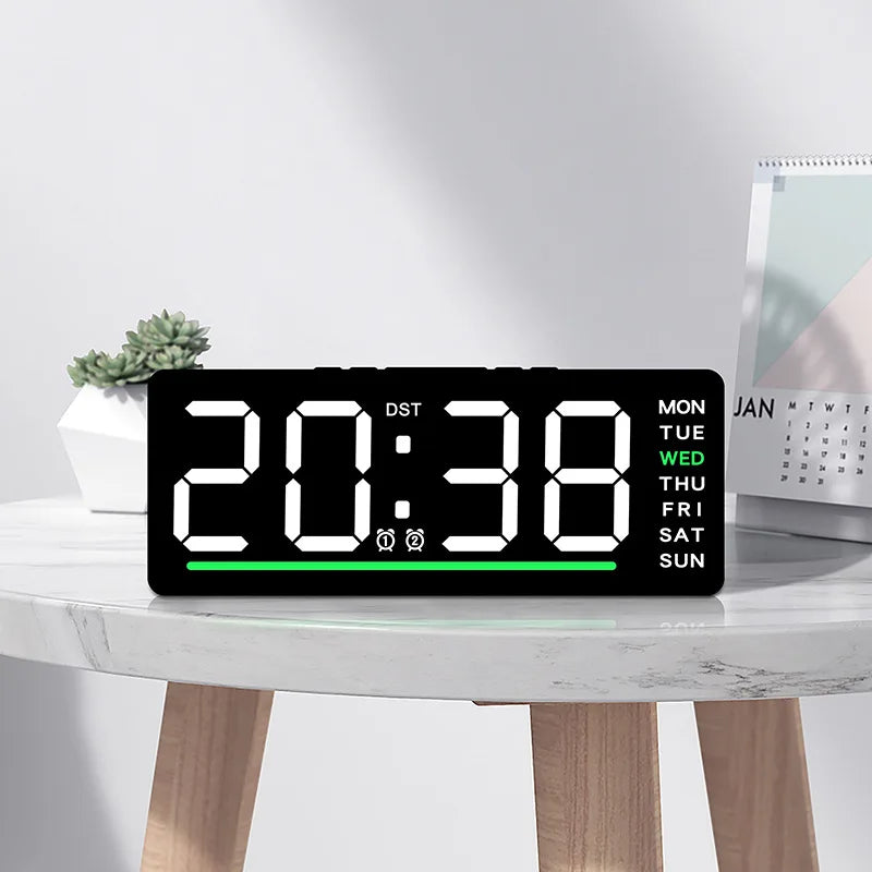 USB Powered Digital Alarm Clock TEMP Date Week Dual Alarm 5 Levels Brightness Snooze Table Clock 12/24H Night Mode LED Clock