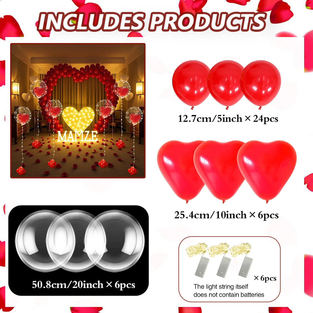 LED luminous light string (excluding battery) transparent bobo balloon red heart-shaped latex balloon luminous party decoration