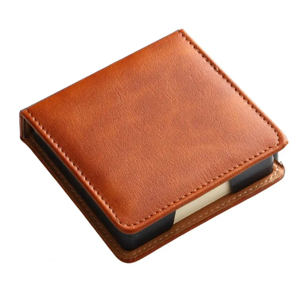 Desk Organizer with Note Paper Note Box with Grooves Imitation Leather Sticky Notes Holder with Lid Cover Name Cards Organizer