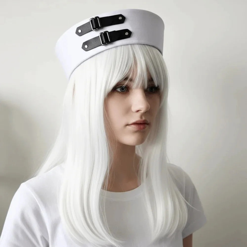 Y2K Black Leather Buckle Sailor Hat PU Versatile Vintage Beret