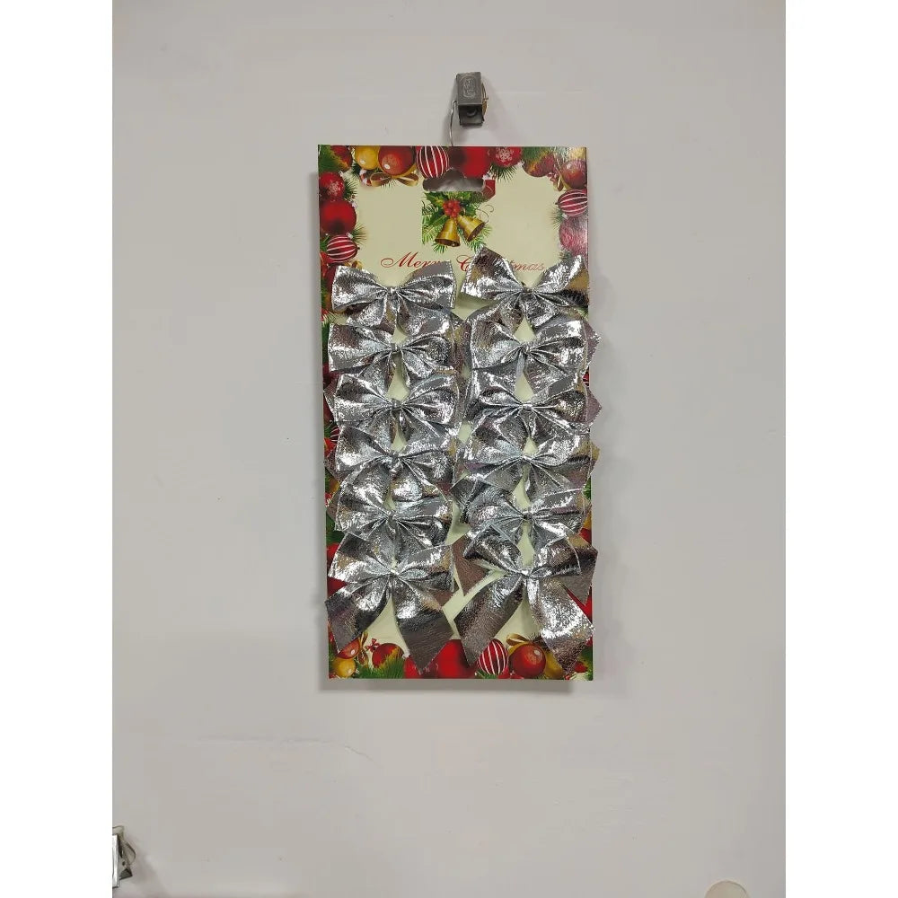 1 Card 12Pcs 5.5cm Christmas Bow for Christmas Tree Christmas New Year Carnival Party Home Decoration Pendant
