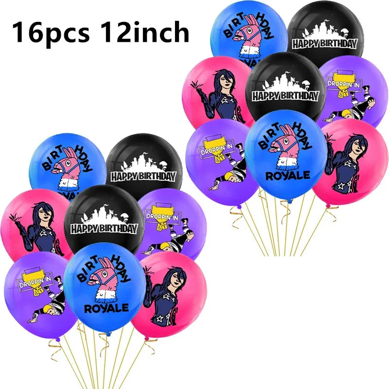 Fortnite Balloons Shooting Game Ballons Boy Girl Happy Birthday Banner Party Decoration Alpaca Llama Tableware Cake Topper Toy