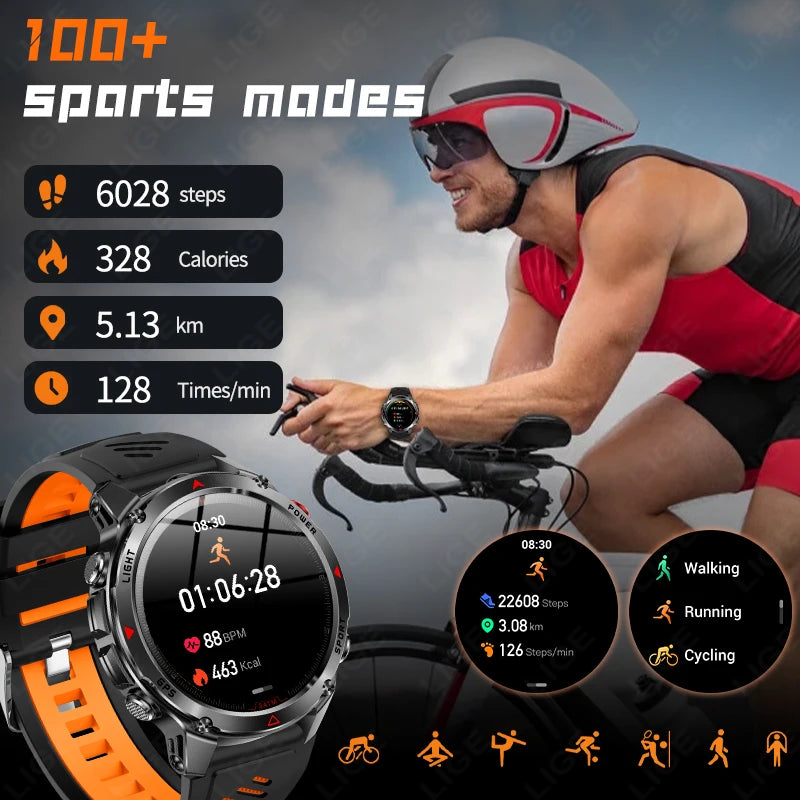 LIGE New Military 540mAh Battery Smart Watch Men 5ATM