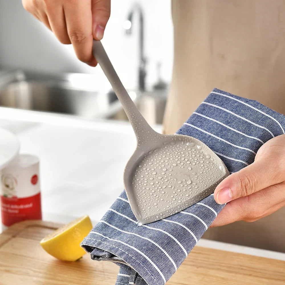 15pcs Khaki Food Grade Silicone Kitchen Cookware Utensils Turner