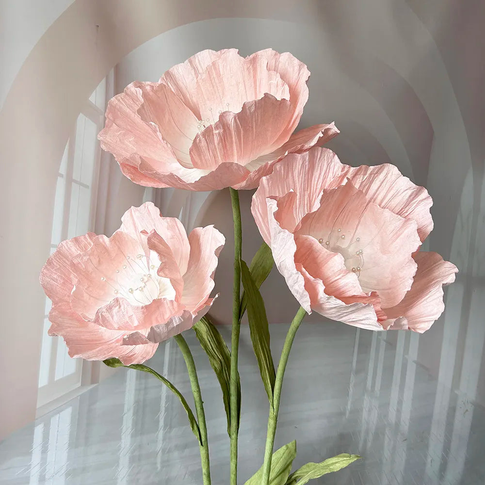 Wedding Props Artificial Giant Poppy Paper Flower Wedding Road Guide Floral Birthday Party Backdrop Decor Stage Window Display