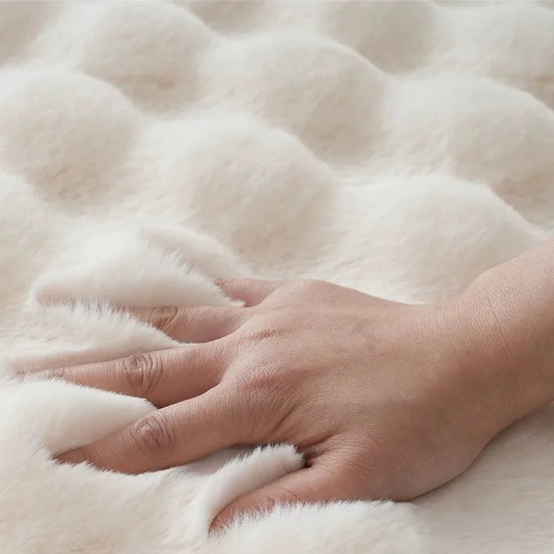 Ins Solid Color Fluffy Round Area Rug Plush Sofa Couch Cushion Bubble Fleece Fabric Bedroom Bedside Floor Mat Home Decor Carpet