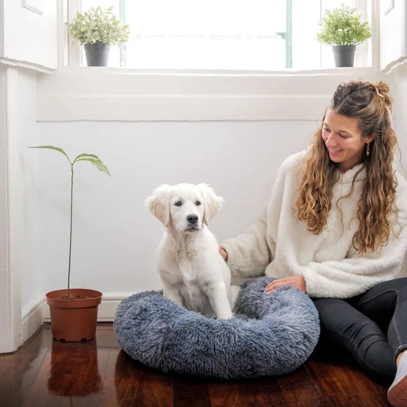 40cm-100cm Round Pet Bed for Large Dog Bed Super Soft Cat Bed Long Plush Dog House for Medium Dog House Winter Warm Sleeping