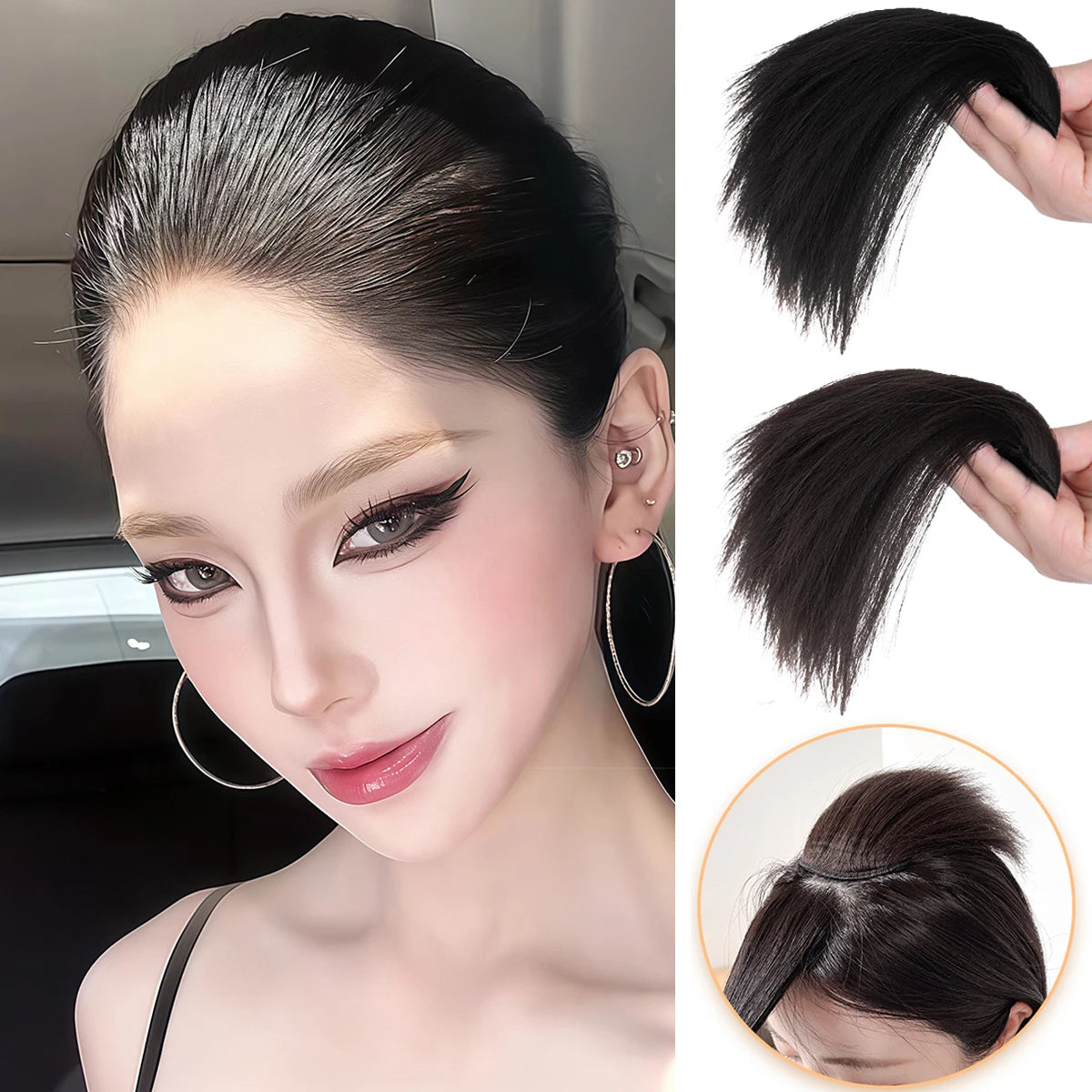 Straight hair synthetic hair pad clip to extend women's