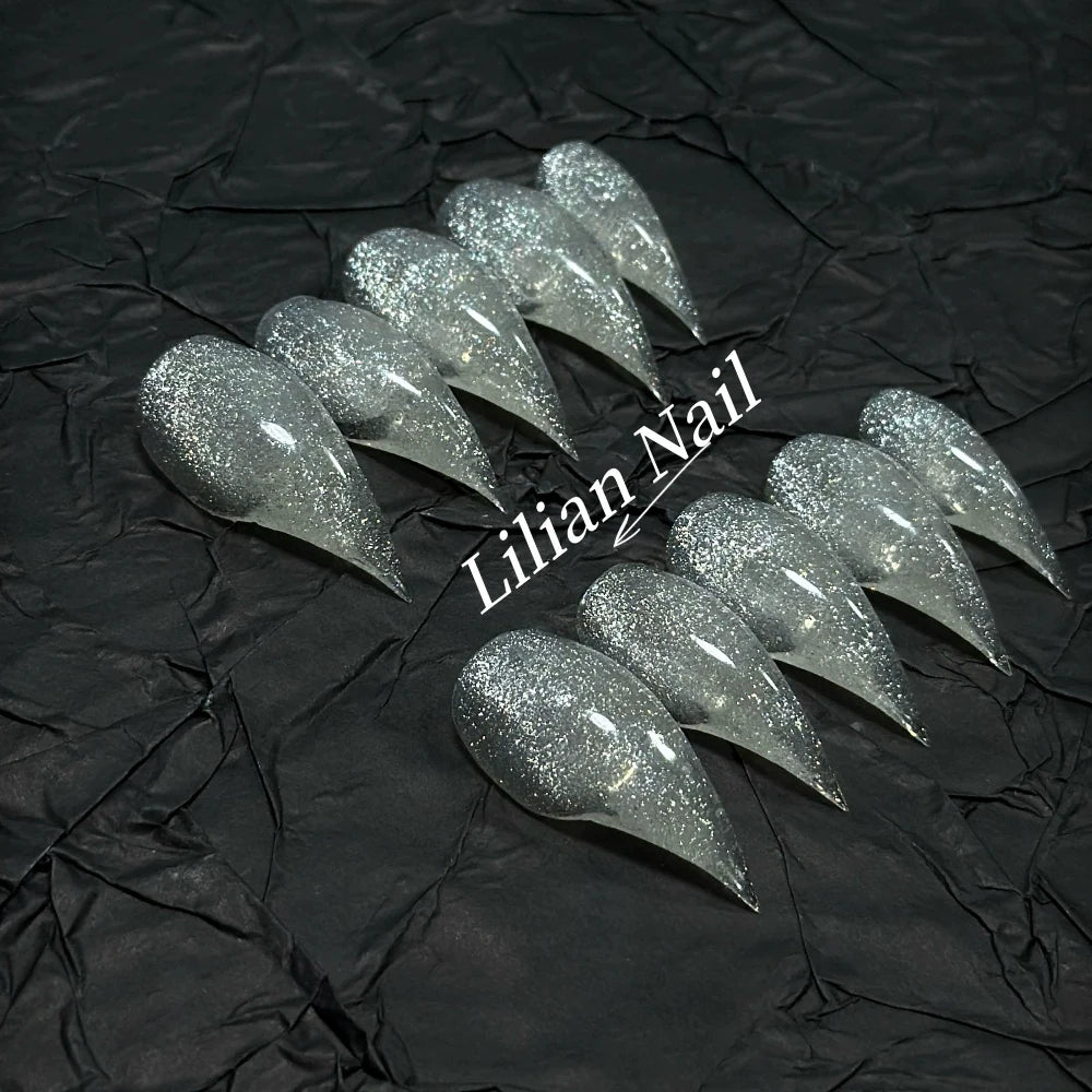 10Pcs Spice Girl Colorful Handmade Full Cover False Nail Y2K Long Dragon Shape Claw Cat Eyes Gradients Reusable Press On Nails