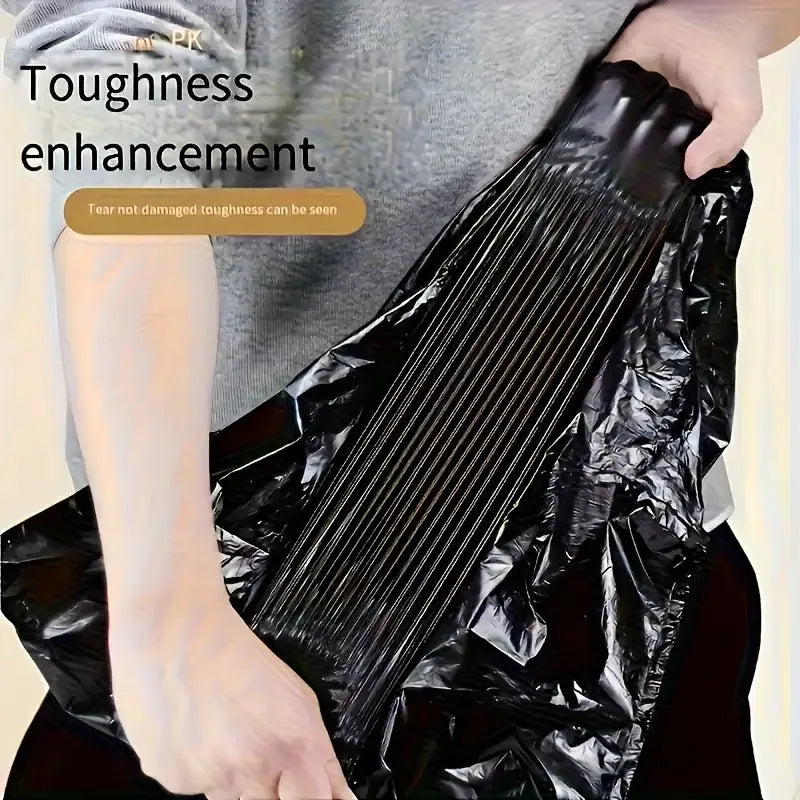 1/5 Rolls Thick Black Leak-Proof Drawstring Trash Bags - Durable Vinyl Easy-Seal for Bathroom/Kitchen/Outdoor/Restaurant/Hotel