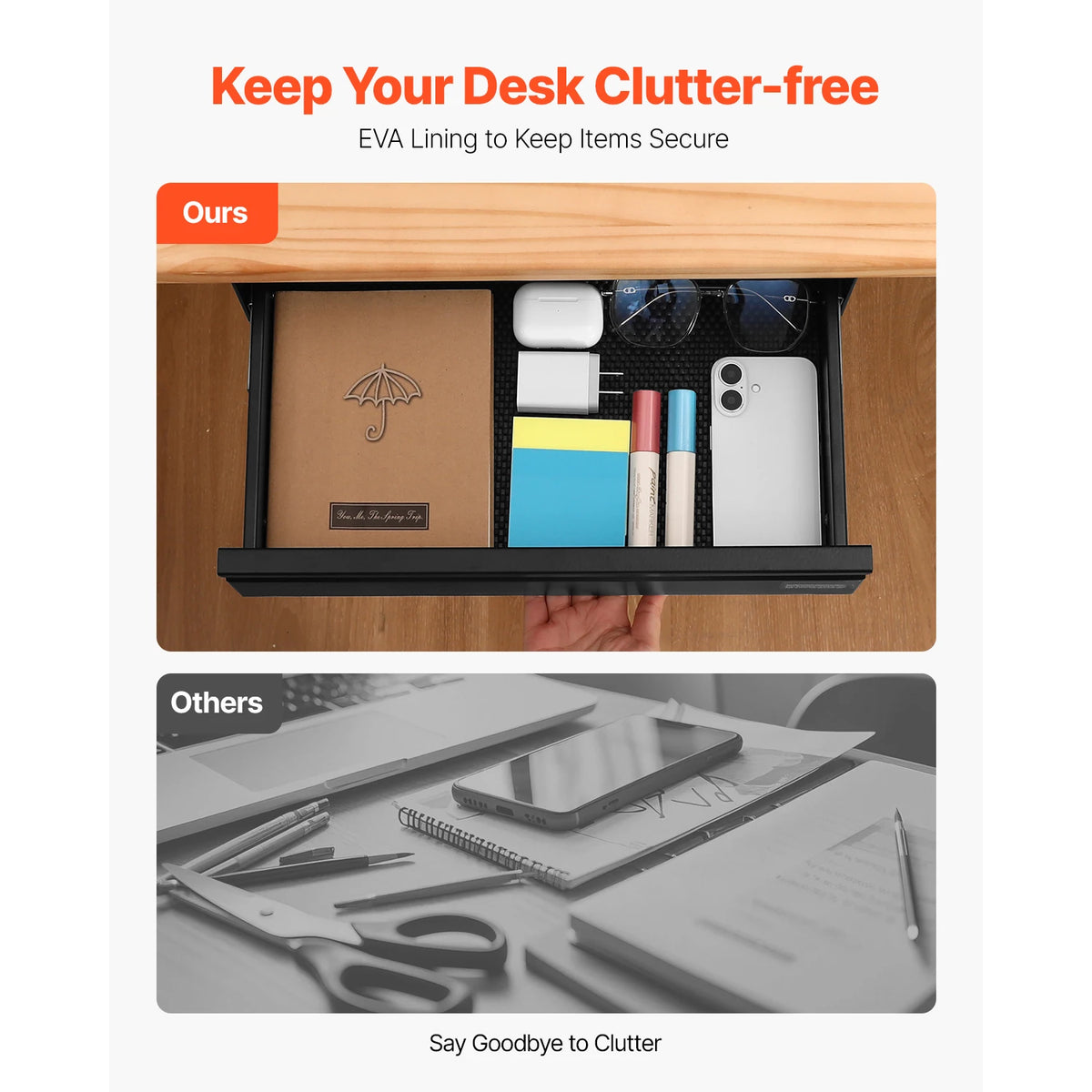 SucceBuy 16/26/30in Storage Under Desk Drawer Organizer Slide Out